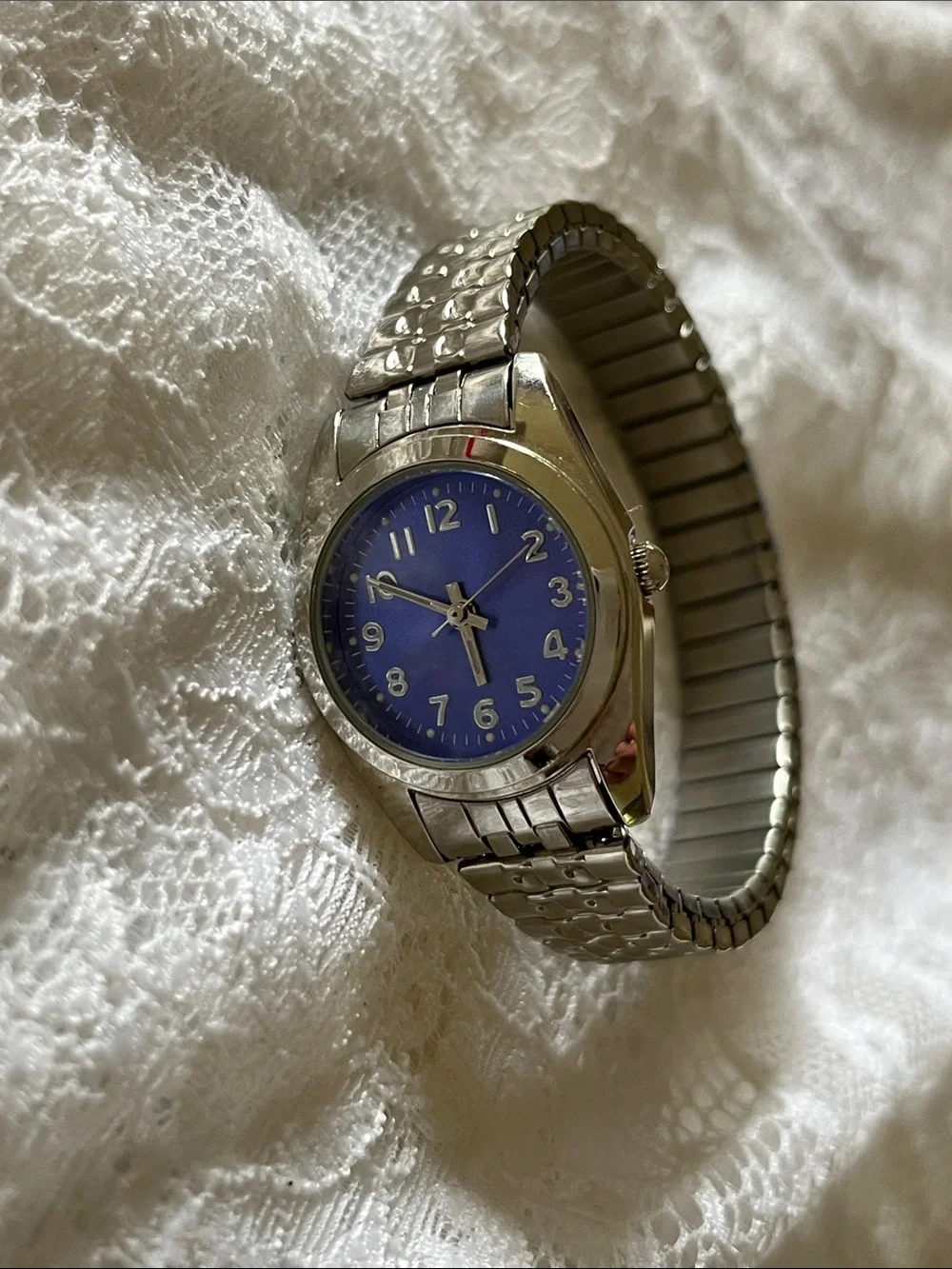 Silver Stainless Steel Watch with Blue Dial